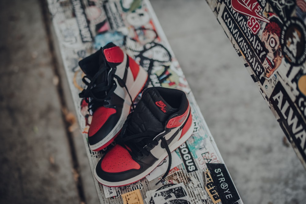 pair of Air Jordan 1's on bench