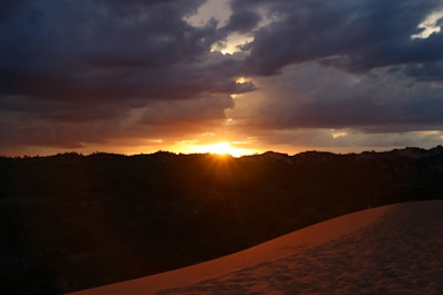 A picturesque sunset over the Thar Desert in Rajasthan.