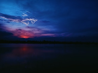 A beautiful sunset over a calm lake.