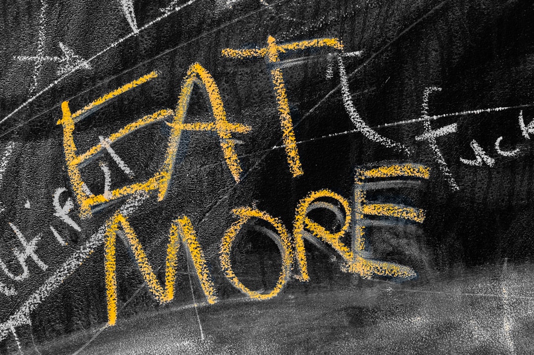 eat more text, Another walk under the Cambie Street bridge, another great chalk message.<p></figure>Saw this as I was walking off a heavy Sunday lunch at my favourite Peaceful Restaurant – I was pretty tempted to turn around and listen to this random chalk advice.