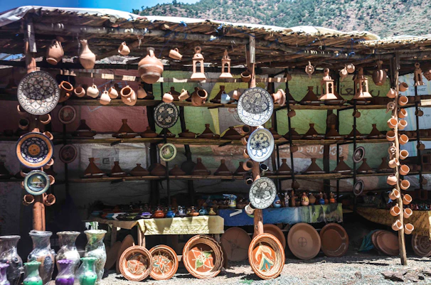Close-up of elegant handmade Moroccan pottery available in the online store