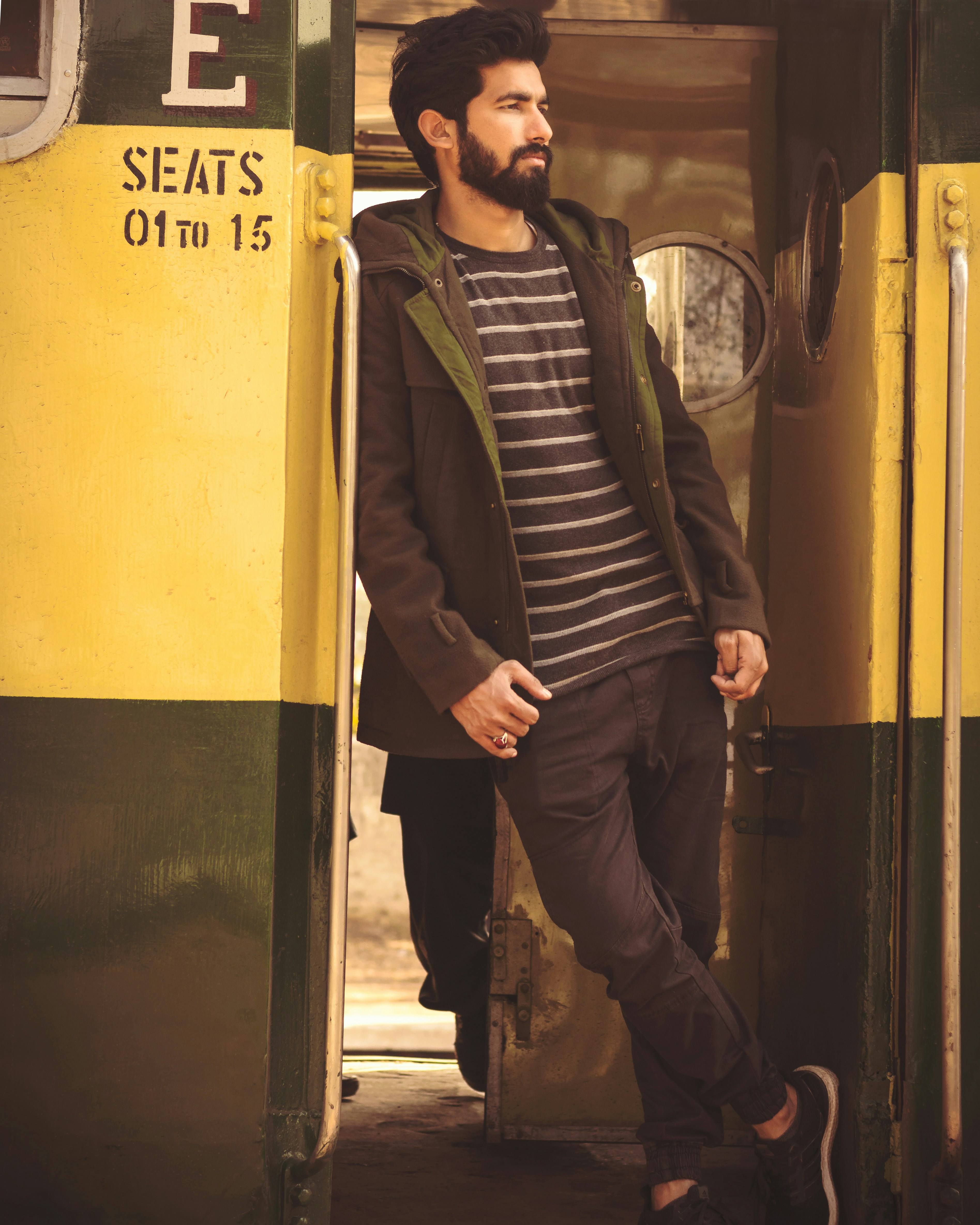 man wearing black jacket
