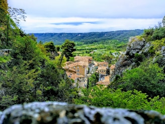 A picturesque village nestled in the hills.