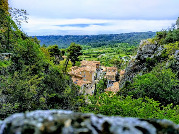 A picturesque village nestled in the hills.