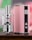 A close-up view of a sleek, metallic vaping device with a glossy finish and a pink and black color scheme. The device features buttons and a clear tank, indicating its function as an electronic cigarette.