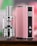 A close-up view of a sleek, metallic vaping device with a glossy finish and a pink and black color scheme. The device features buttons and a clear tank, indicating its function as an electronic cigarette.