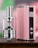 A close-up view of a sleek, metallic vaping device with a glossy finish and a pink and black color scheme. The device features buttons and a clear tank, indicating its function as an electronic cigarette.