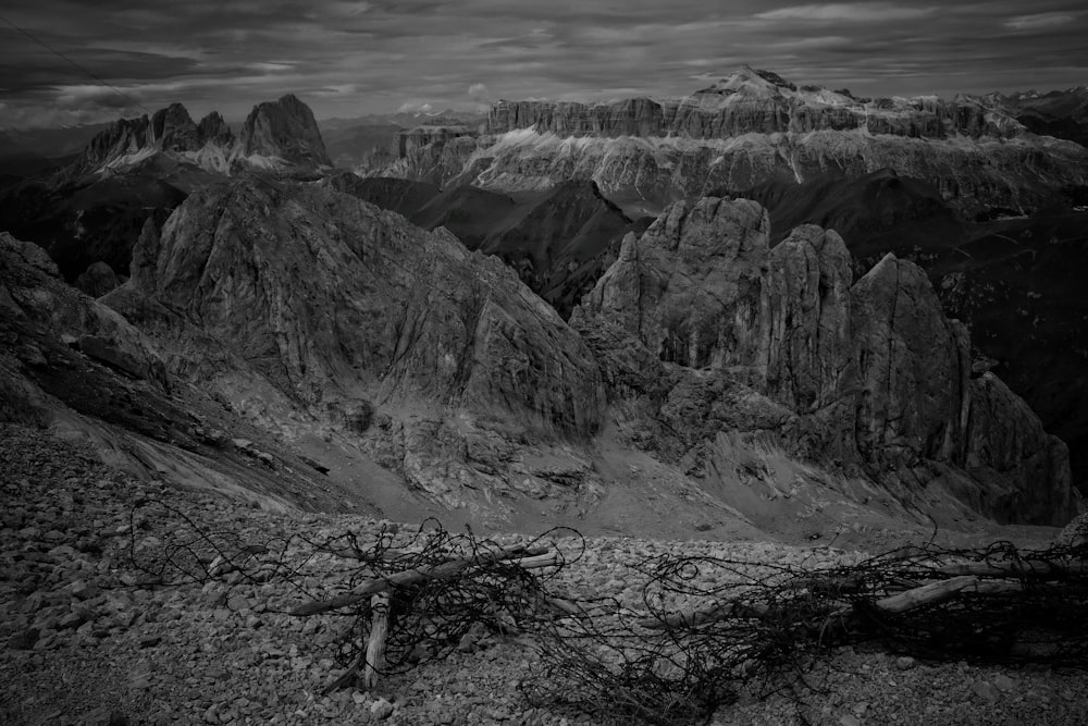 rock formation in grayscale photo