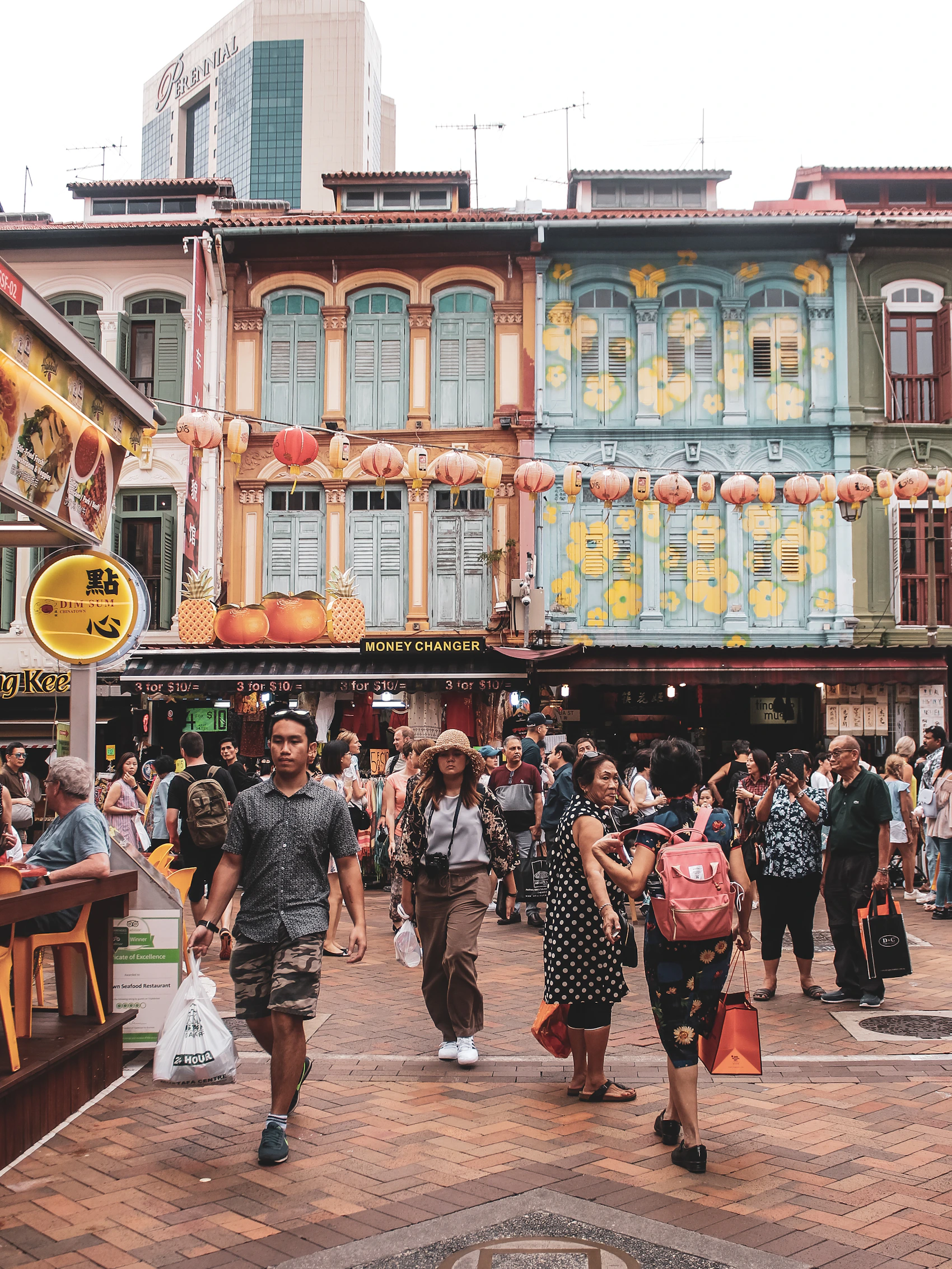 Colourful market street in Chinatown, Singapore