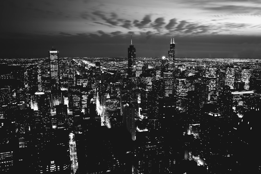 grayscale photography of city