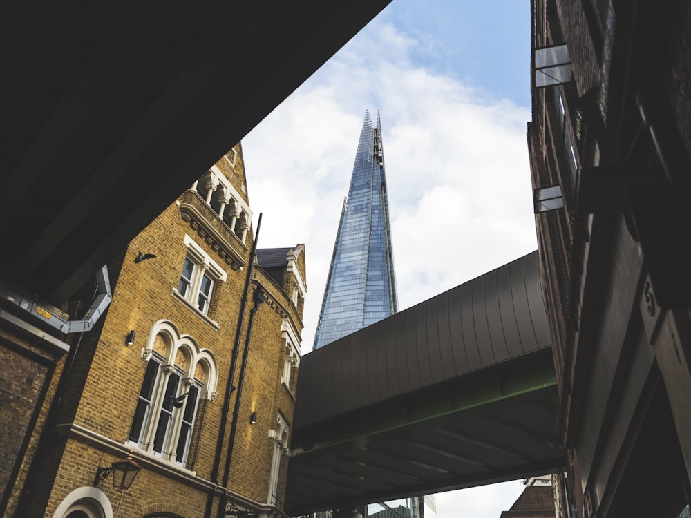 low angle photo of bridge and high rise building