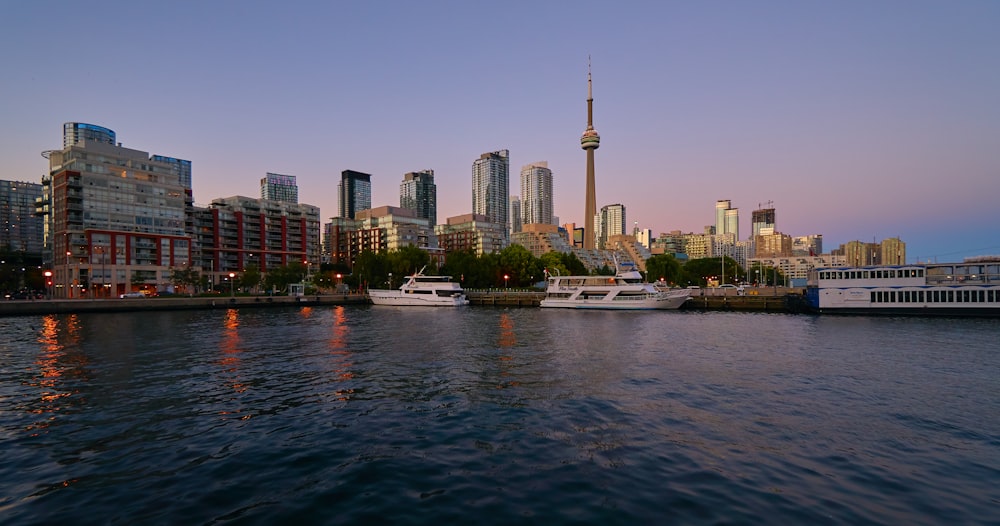 yacht docked near high rise buildings