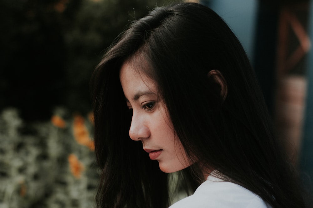 woman wearing white top