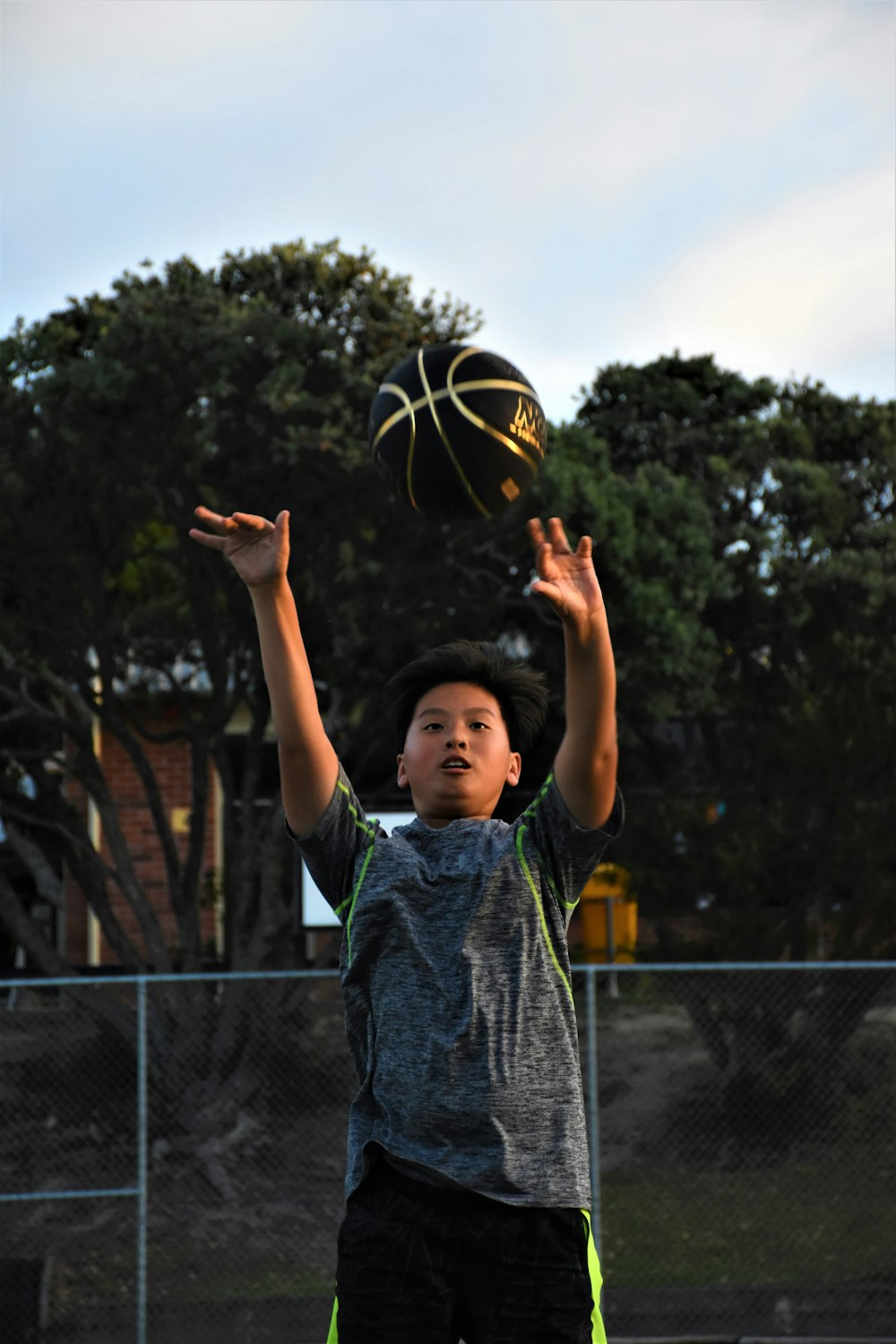 boy throwing basketball