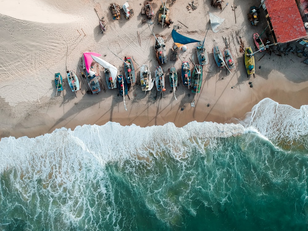 aerial photography of boats on shore during daytime