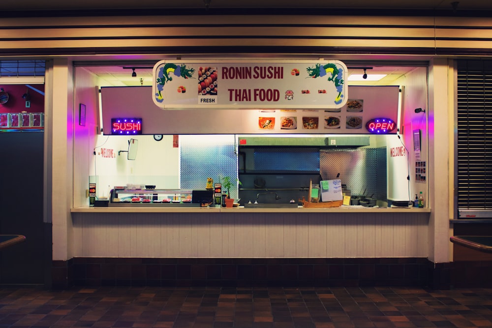 Ronn Sushi storefront at night