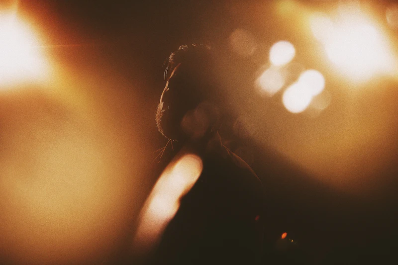 Vintage microphone on a dark stage
