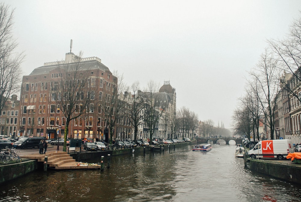 calm body of water on city