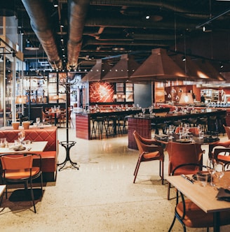 rectangular beige wooden tables and chair