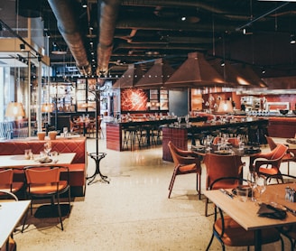 rectangular beige wooden tables and chair