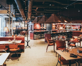 rectangular beige wooden tables and chair