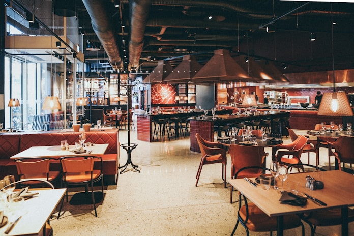 rectangular beige wooden tables and chair