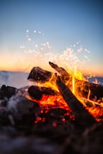 lit bonfire in closeup photography