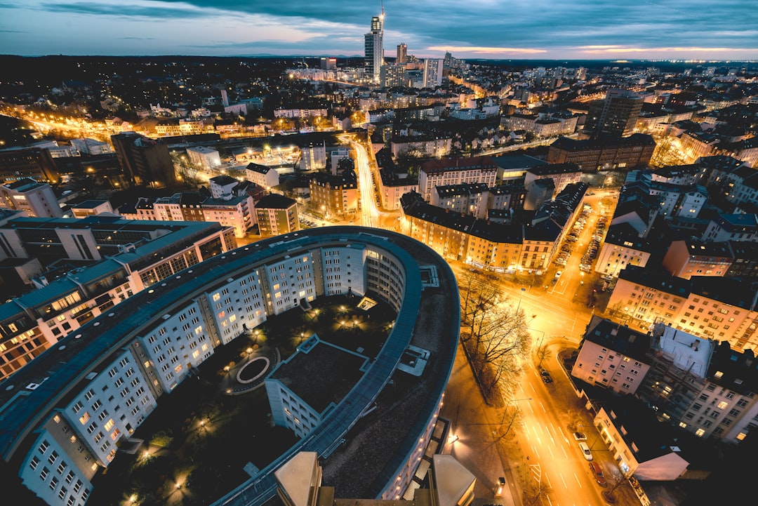 aerial photography of buildings at nighttime