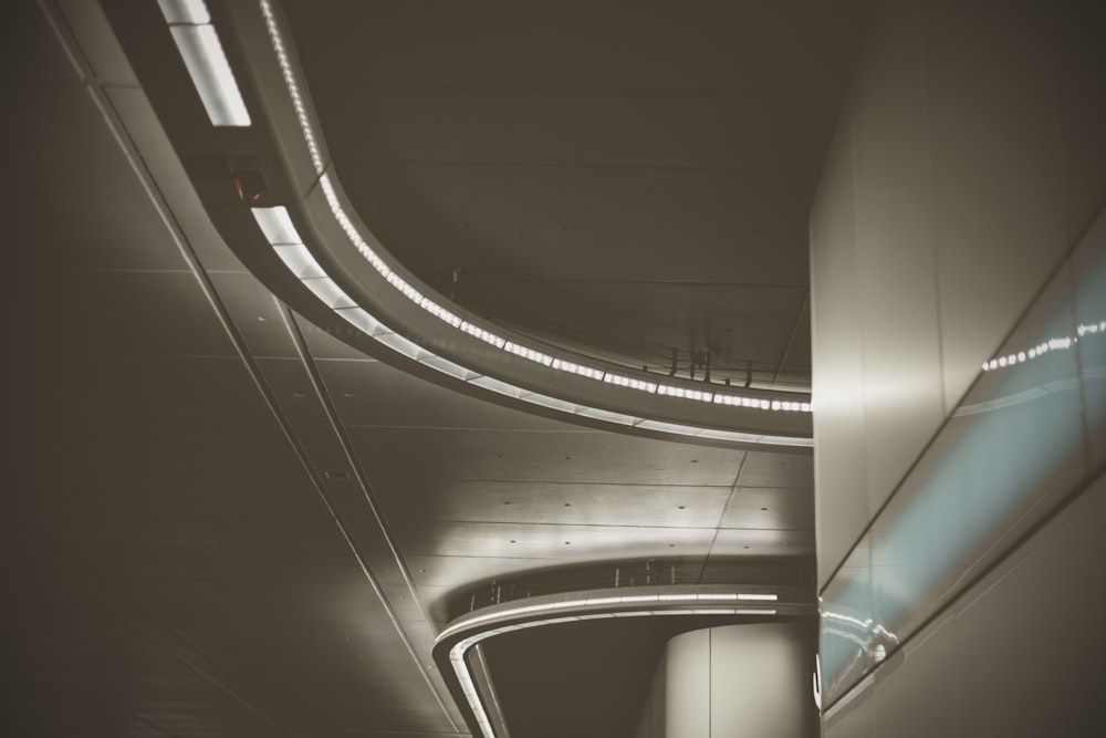 a black and white photo of a hallway