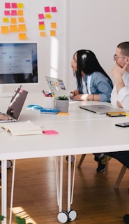 five person by table watching turned on white iMac