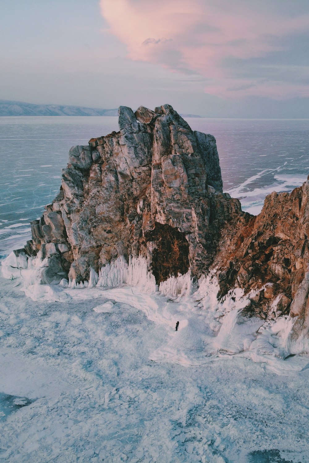 mountain with ice on foot