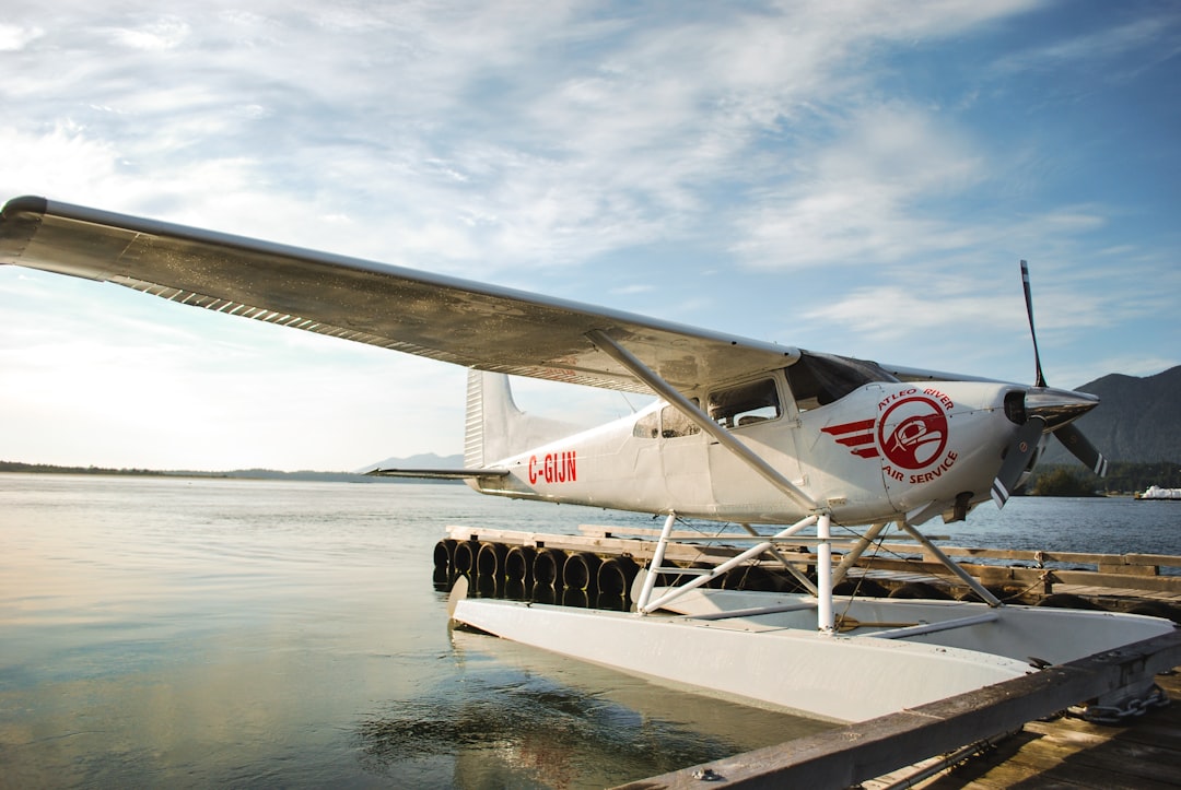 white and red plane near body of water