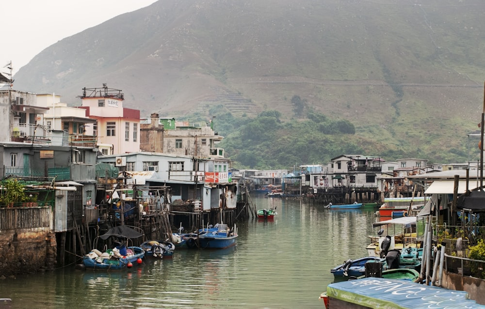 blue boats docked at daytime