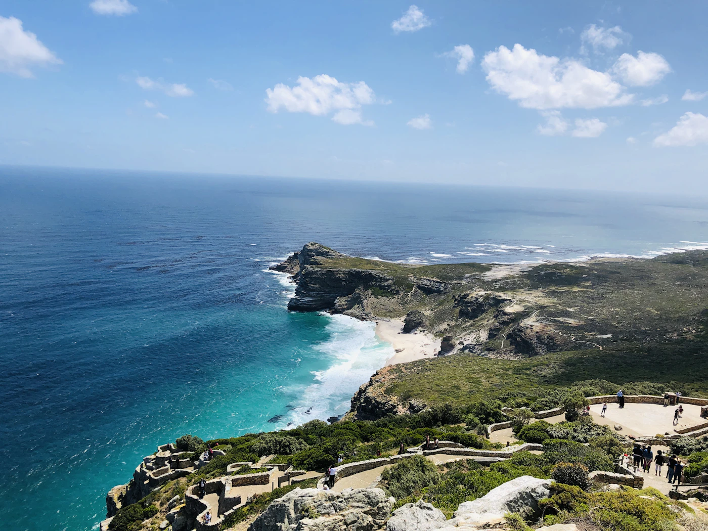 Cape Peninsula cliffs and a sheltered bay viewed from above