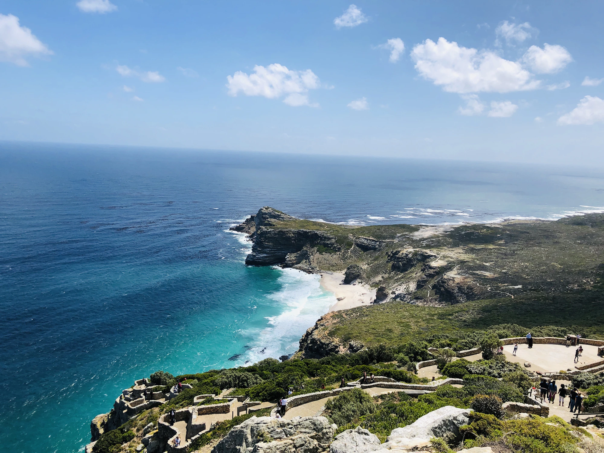 Cape Peninsula cliffs and a sheltered bay viewed from above