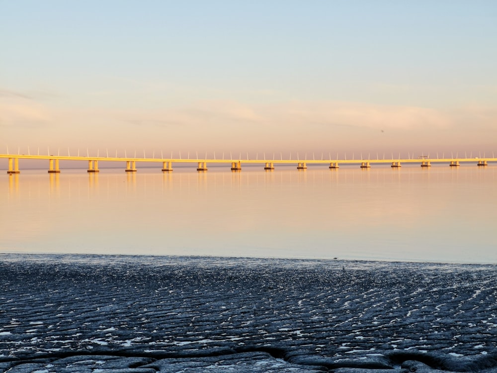 yellow bridge viewing calm sea