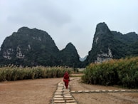 man walking on pathway