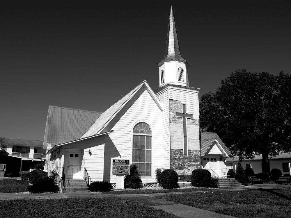 grayscale photography of parish