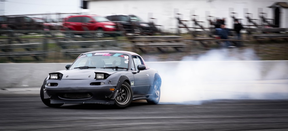 blue drifting car