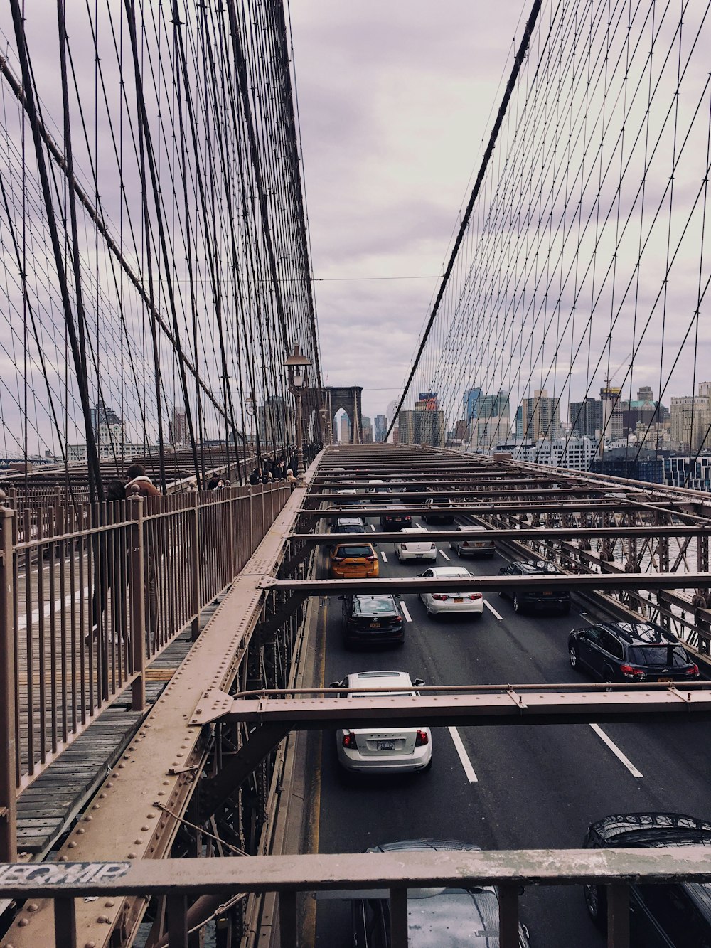 high-angle photography of cable bridge