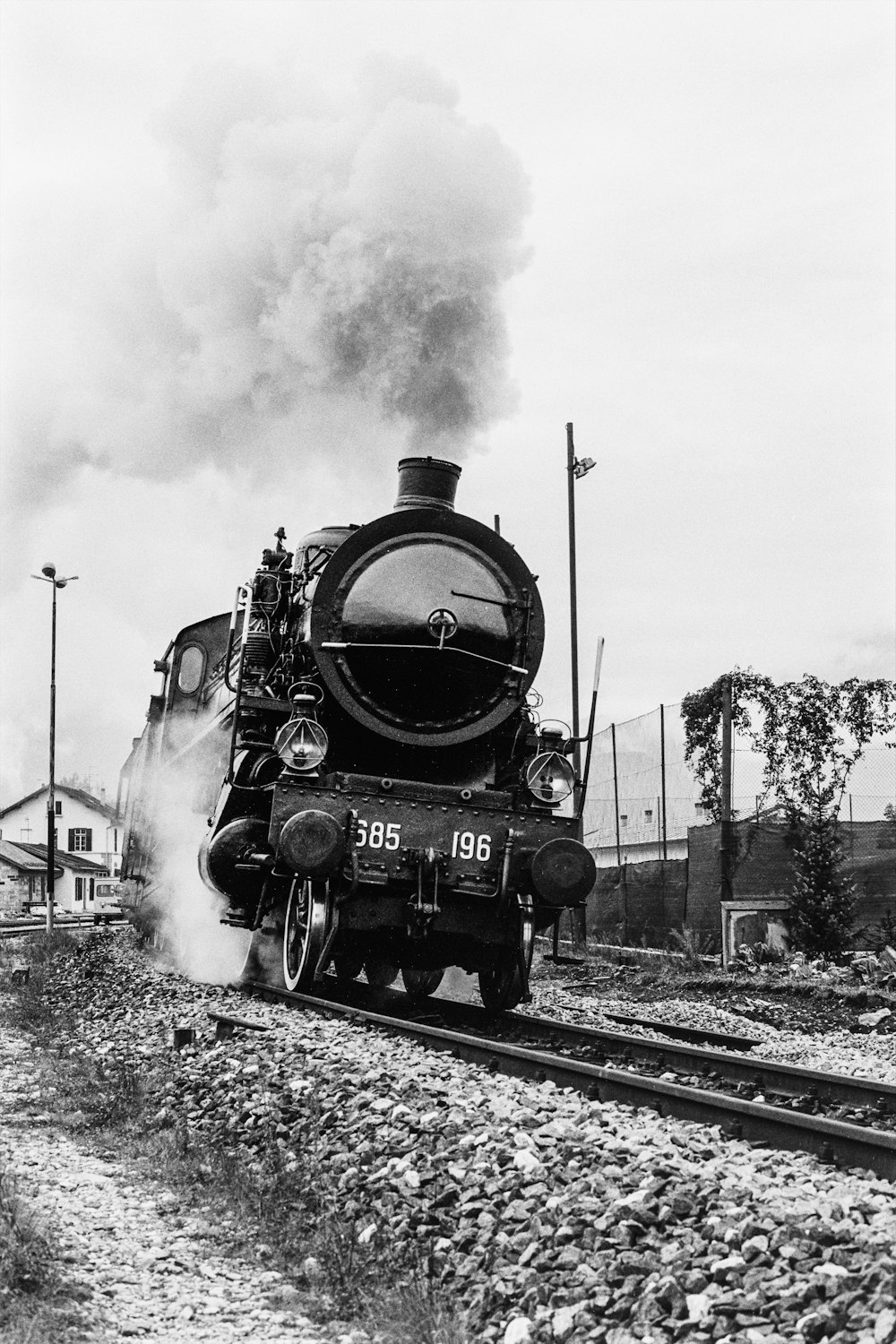 grayscale photo of train