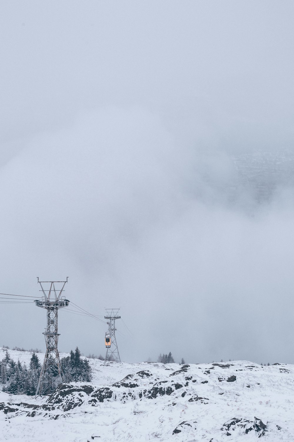 two gray transmission towers