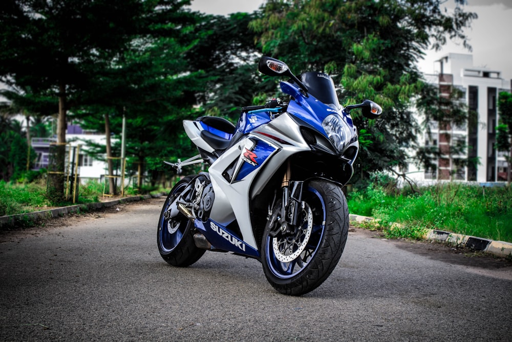 gray and blue motorcycle