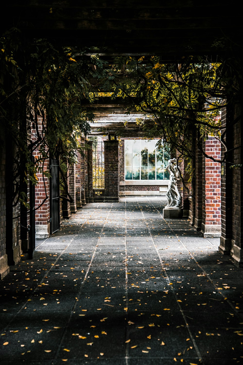 brown brick hallway