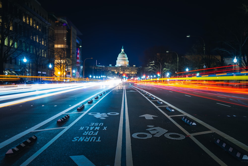 time lapse photography of concrete road