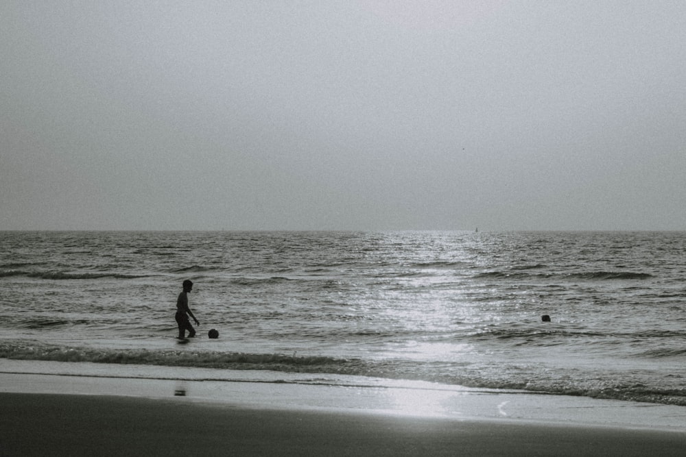 silhouette of person walking on seashore during daytime
