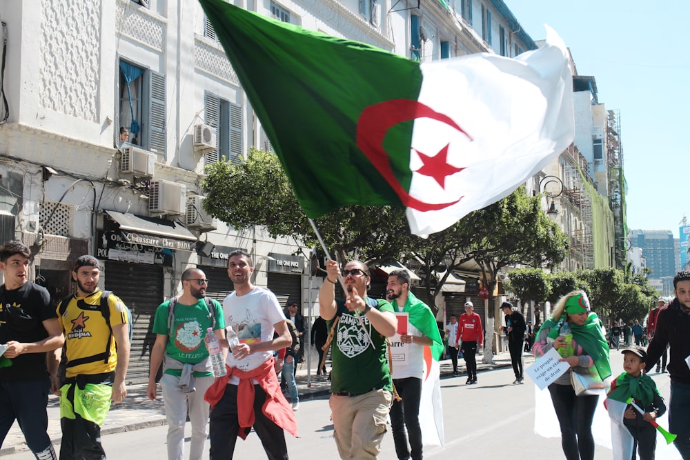 man waving flag