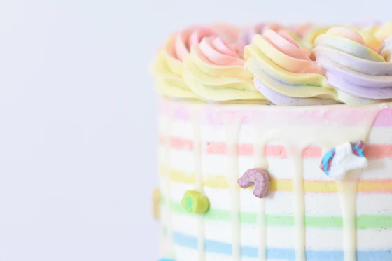 A pastel swirled buttercream cake
