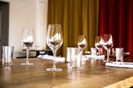 Dining table cleared and polished, ready for family meals.