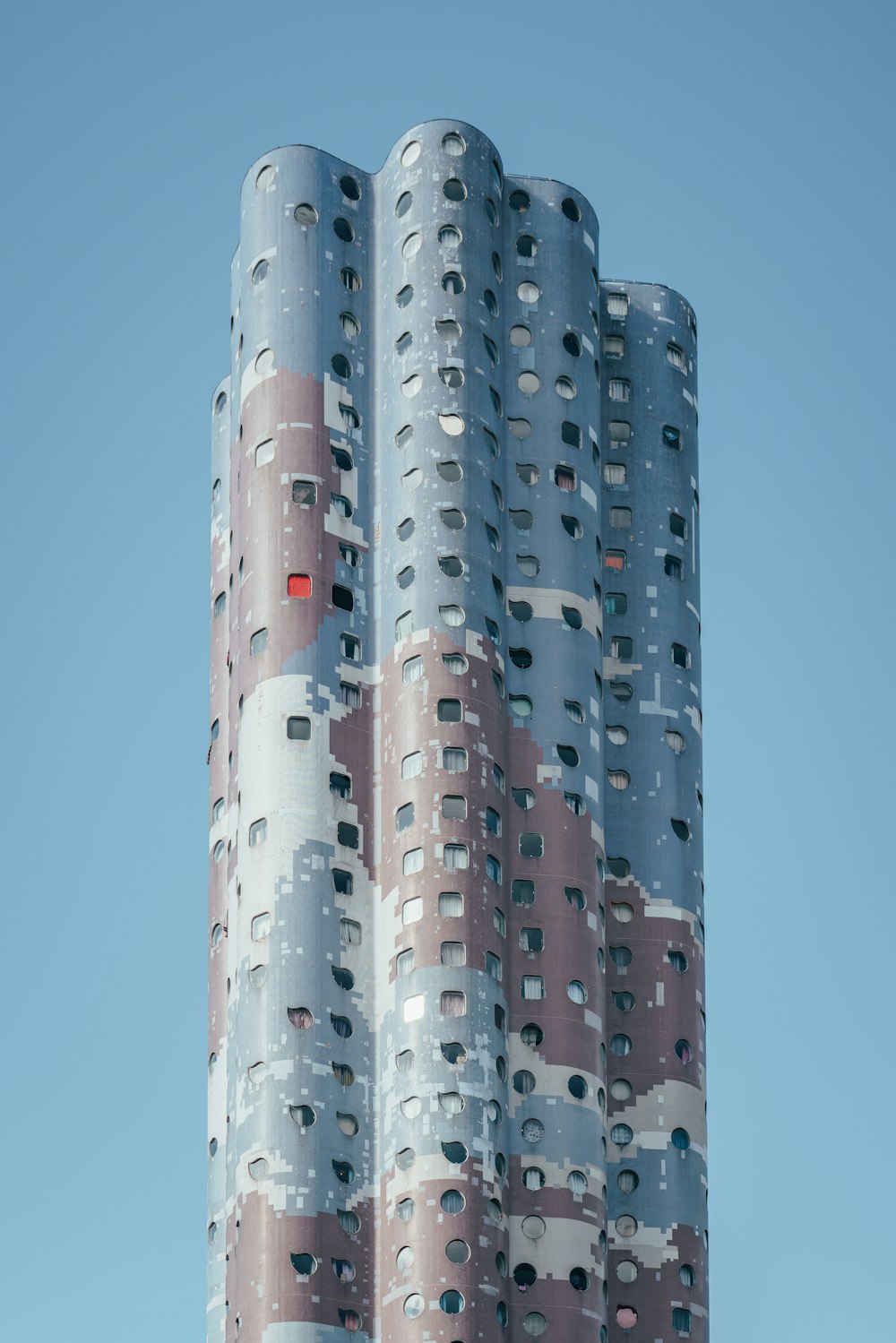 blue and red concrete building